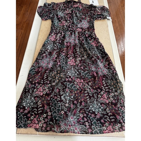 Julia Jordan Dark Floral Dress 4 Flutter Sleeve A-Line Romantic Cottagecore Midi - Picture 9 of 16